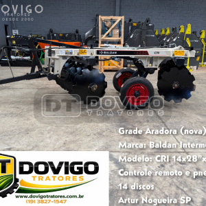 Grade aradora intermediária (nova) Marca: Baldan modelo: CRI 14x28”x270 mm de espaçamento-com controle remoto e pneus