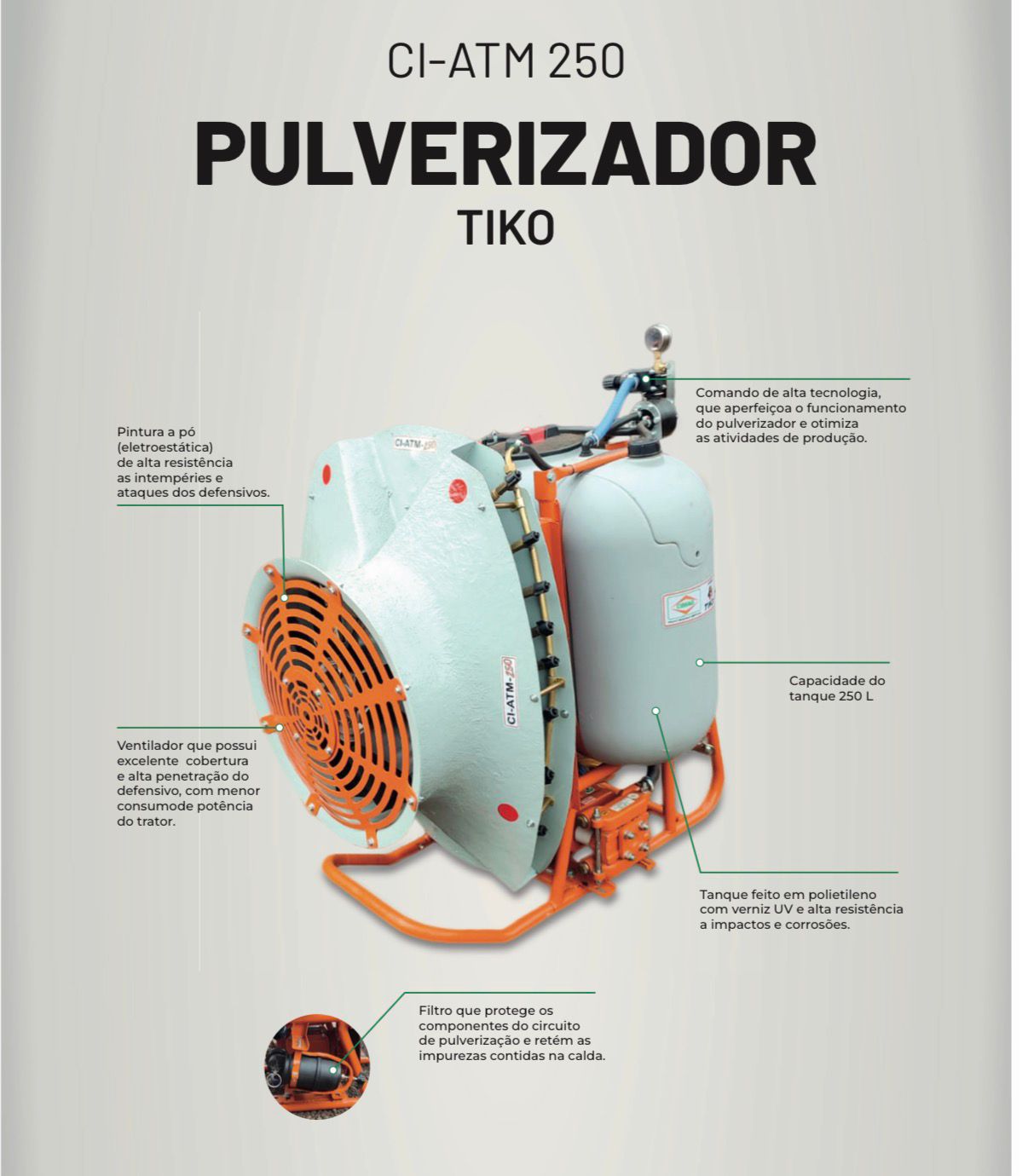 Pulverizador/Atomizador hidráulico, (novo) Marca: Cimag modelo: ATM 250, turbina ,reservatório com capacidade para 250 Litros - Imagem 19