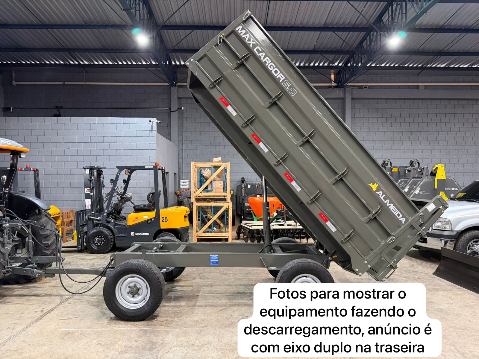 Carreta Agrícola Metálica Marca: Almeida Modelo: MAX CARGOR 6.0 capacidade para 7.2 toneladas e 6 m cúbicos , 2 eixos/6 rodas modelo: Basculante hidráulica no pistão equipamento (novo ) - Imagem 22