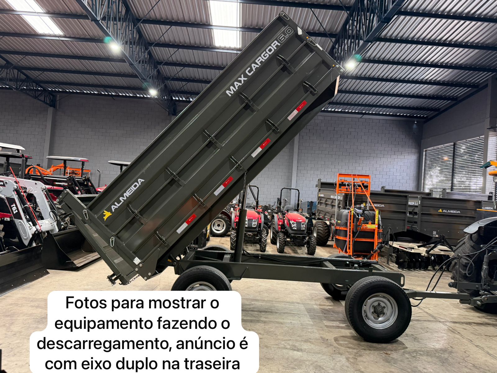 Carreta Agrícola Metálica Marca: Almeida Modelo: MAX CARGOR 6.0 capacidade para 7.2 toneladas e 6 m cúbicos , 2 eixos/6 rodas modelo: Basculante hidráulica no pistão equipamento (novo ) - Imagem 26