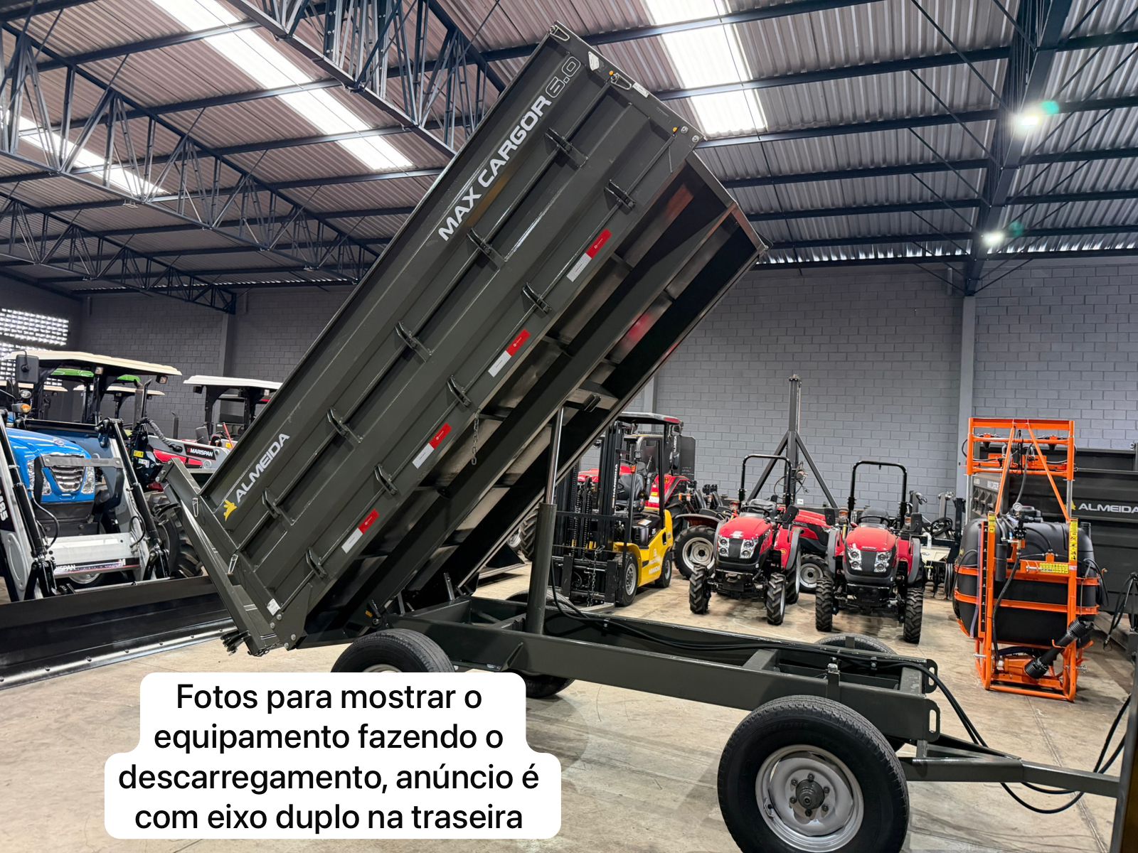 Carreta Agrícola Metálica Marca: Almeida Modelo: MAX CARGOR 6.0 capacidade para 7.2 toneladas e 6 m cúbicos , 2 eixos/6 rodas modelo: Basculante hidráulica no pistão equipamento (novo ) - Imagem 27