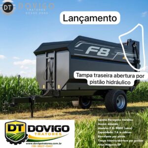 Carreta Forrageira nova Marca: Almeida Modelo: F8 basculante hidráulica e tampa traseira hidráulica