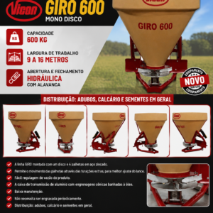 Semeadeira/Adubadeira e Calcareadeira  nova Marca: Vicon Modelo: Giro 600 Mono disco .